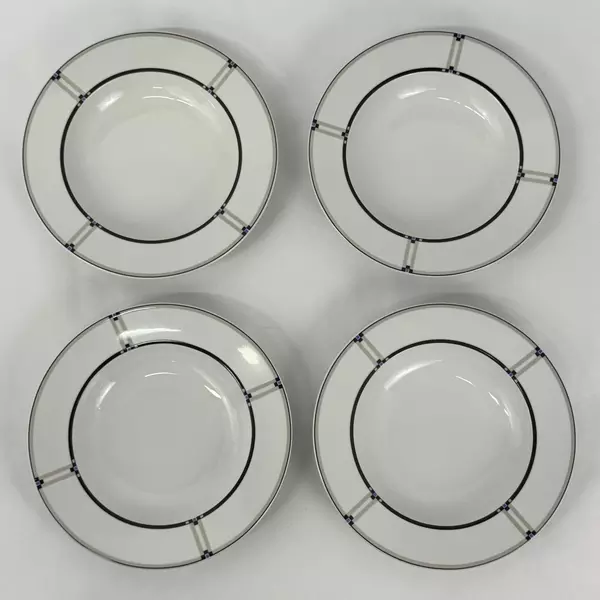 4 Studio Nova Exhibition Wide Rim Soup Bowls 9 Inch Black Blue Taupe Ribbed