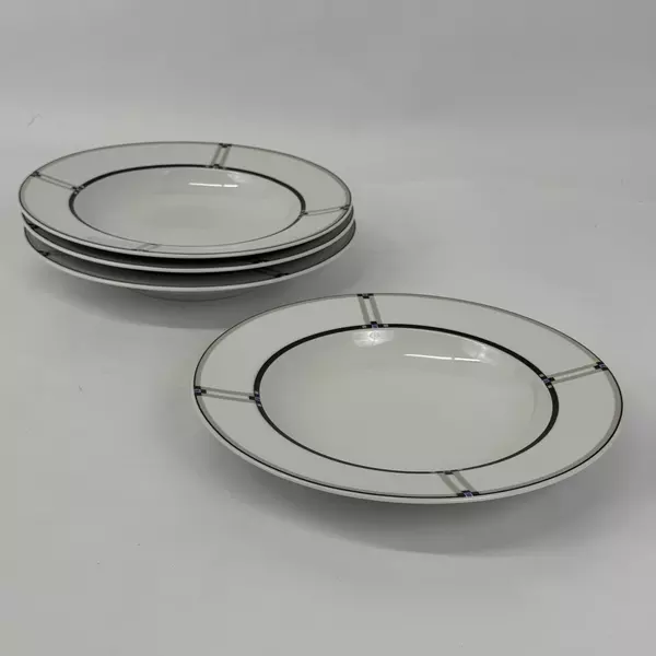 4 Studio Nova Exhibition Wide Rim Soup Bowls 9 Inch Black Blue Taupe Ribbed