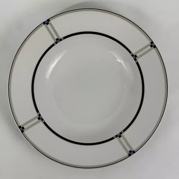 4 Studio Nova Exhibition Wide Rim Soup Bowls 9 Inch Black Blue Taupe Ribbed