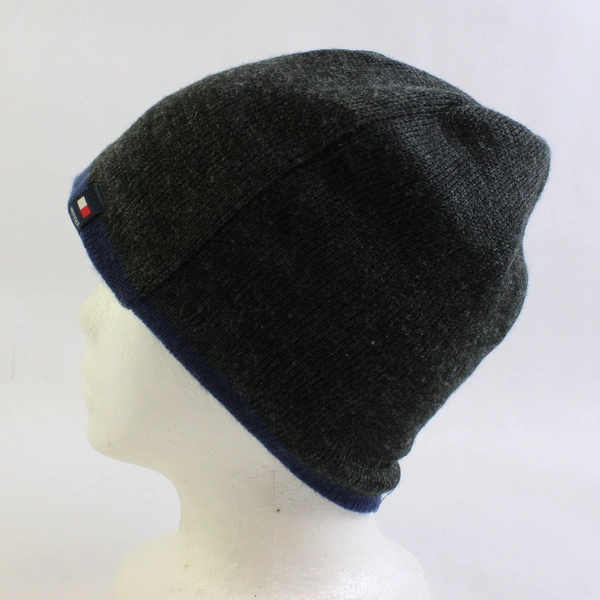 Tommy Hilfiger Gray and Blue Acrylic Knit Beanie Adult One Size