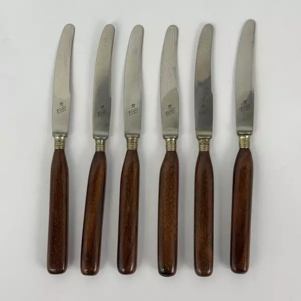 Set of 6 J A Henckel's Friodur 8 Inch Dinner Knives With Wood Handles