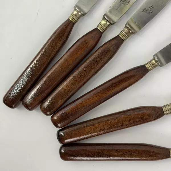 Set of 6 J A Henckel's Friodur 8 Inch Dinner Knives With Wood Handles