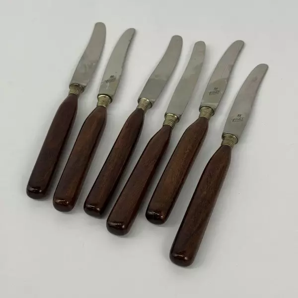 Set of 6 J A Henckel's Friodur 8 Inch Dinner Knives With Wood Handles