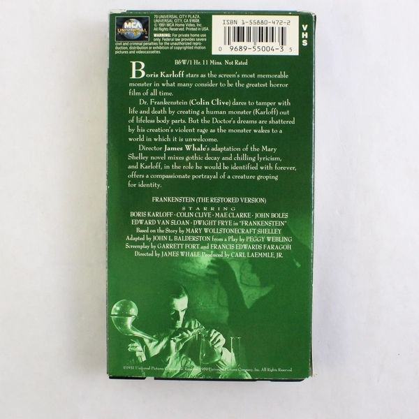 Vintage Frankenstein VHS Tape The Restored Version, 1959 B&W