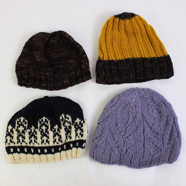  Lot of 4 Women's Handmade Knit Beanies One Size
