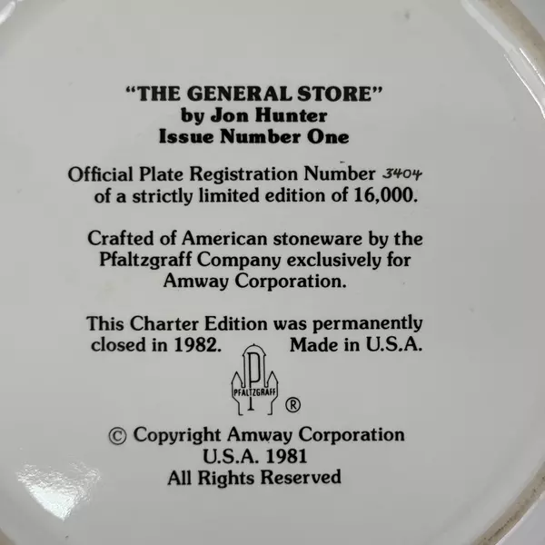 1981 Amway Pfaltzgraff 10.5 Inch Plate The General Store Issue #1  Jon Hunter  
