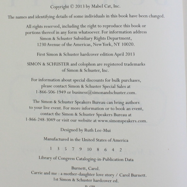 Carrie and Me : A Mother-Daughter Love Story, Carol Burnett 2013, Hardcover