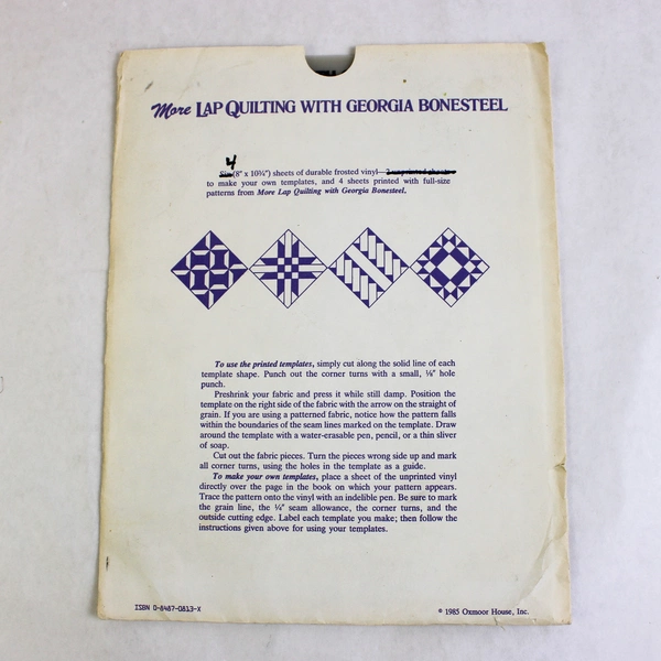 More Lap Quilting Printed Templates Set of 4 1985 Frosted Vinyl Paper Sleeve