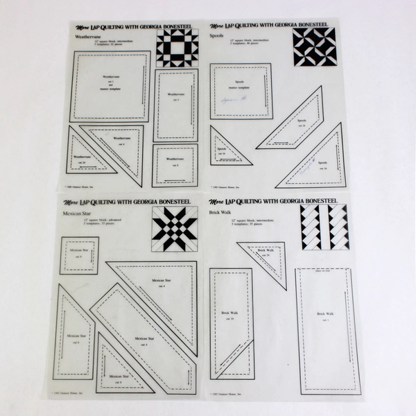 More Lap Quilting Printed Templates Set of 4 1985 Frosted Vinyl Paper Sleeve