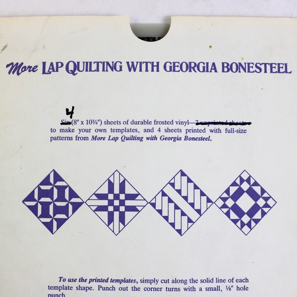 More Lap Quilting Printed Templates Set of 4 1985 Frosted Vinyl Paper Sleeve