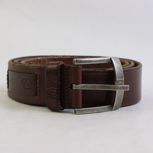 Fossil Brown Genuine Leather Belt Gunmetal Buckle Men's Size 100/40