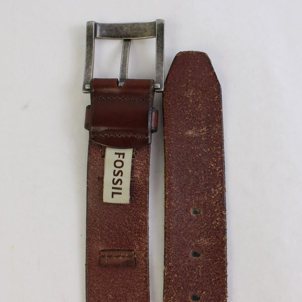 Fossil Brown Genuine Leather Belt Gunmetal Buckle Men's Size 100/40