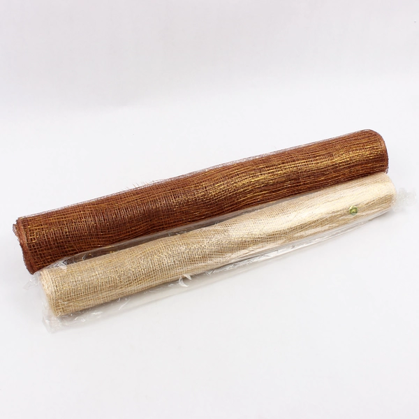 2 Rolls Brown and Beige Lurex Sinamay Fabric/Ribbon Partially Used