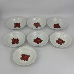 7 Vintage Hallmark 7 Inch Christmas Cereal Bowls Poinsettia Pattern