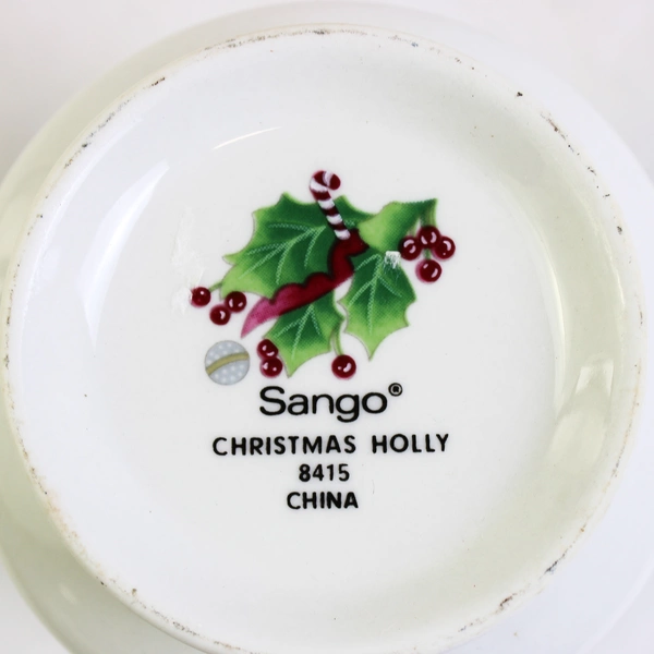 Lot Of 2 Sango Christmas Holly Pattern Creamer & Sugar Bowl W/ Lid Gold Trim