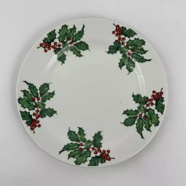 6 Vintage Hallmark Christmas Holly Pattern Salad Plates 7.5 Inch