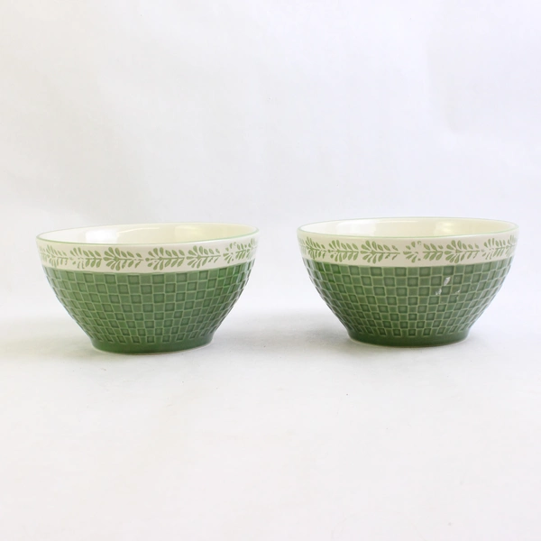 Set of 2 Pfaltzgraff The Circle of Kindness Soup/Cereal Bowls Green 6"