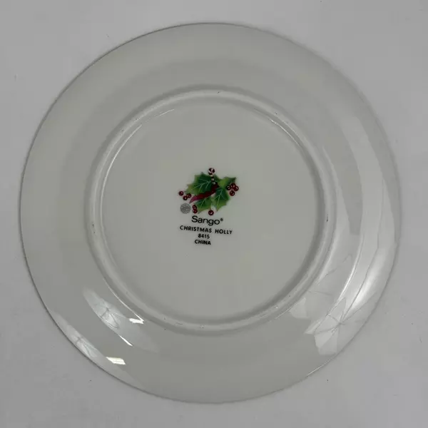 Lot Of 3 Sango Christmas Holly Pattern Salad Plates Gold Trim 7.5" Diameter
