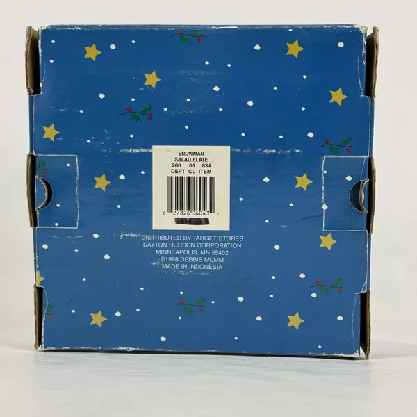 Four 1988 Sakura Debbie Mumm Snowman Christmas Salad Dessert Plates 8 1/4"
