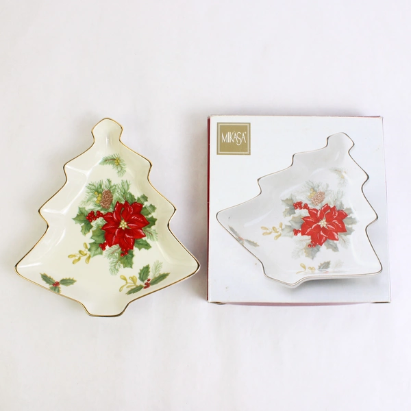 Mikasa Holiday Bloom Christmas Tree Candy Dish 8"