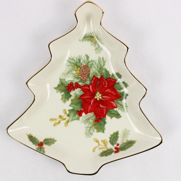 Mikasa Holiday Bloom Christmas Tree Candy Dish 8"