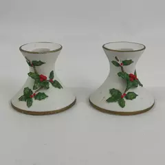 2 Vintage 1966 Lefton Holly and Berry Pattern Taper Candle Holders
