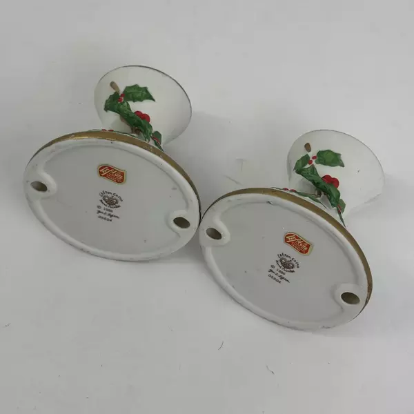 2 Vintage 1966 Lefton Holly and Berry Pattern Taper Candle Holders