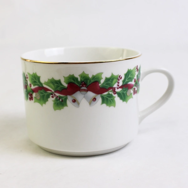 Lot Of 2 Sango Christmas Holly Pattern Flat Cup & Saucer Plate Set Gold Trim