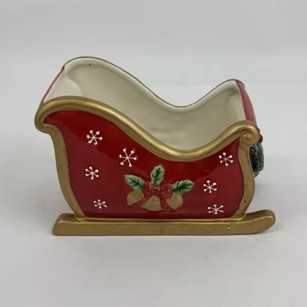 Fitz And Floyd Festive Bells Ceramic Christmas Sleigh Planter or Candy Dish
