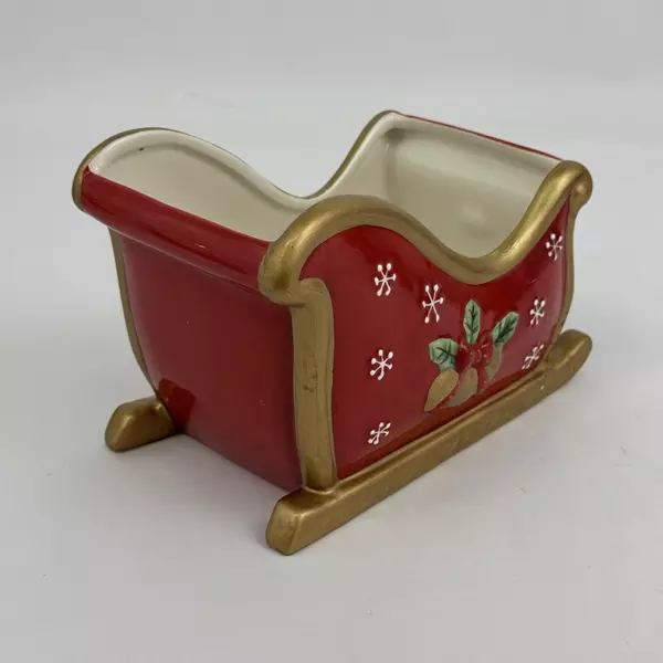 Fitz And Floyd Festive Bells Ceramic Christmas Sleigh Planter or Candy Dish