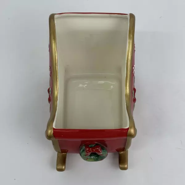 Fitz And Floyd Festive Bells Ceramic Christmas Sleigh Planter or Candy Dish