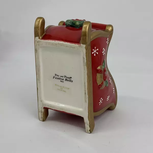 Fitz And Floyd Festive Bells Ceramic Christmas Sleigh Planter or Candy Dish