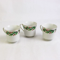 Lot Of 3 Sango Noel 1990 Christmas Pattern Footed Cups Gold Trim 8.5" Tall