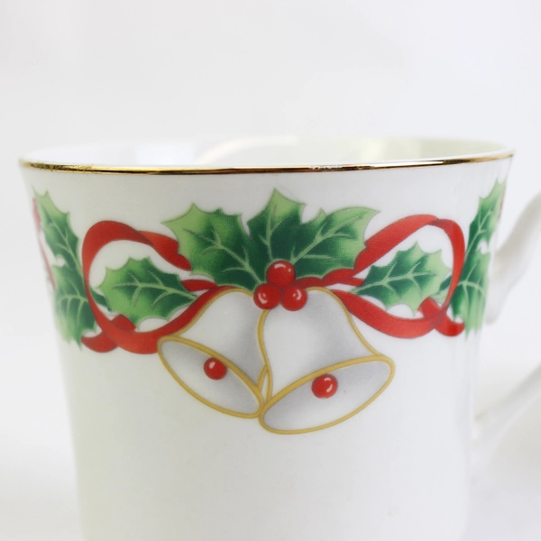 Lot Of 3 Sango Noel 1990 Christmas Pattern Footed Cups Gold Trim 8.5" Tall