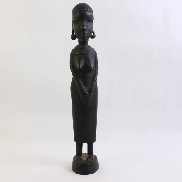 Hand-Carved Tribal African-Style Woman Wooden Sculpture 12.5"