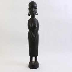Hand-Carved Tribal African-Style Woman Wooden Sculpture 12.5"