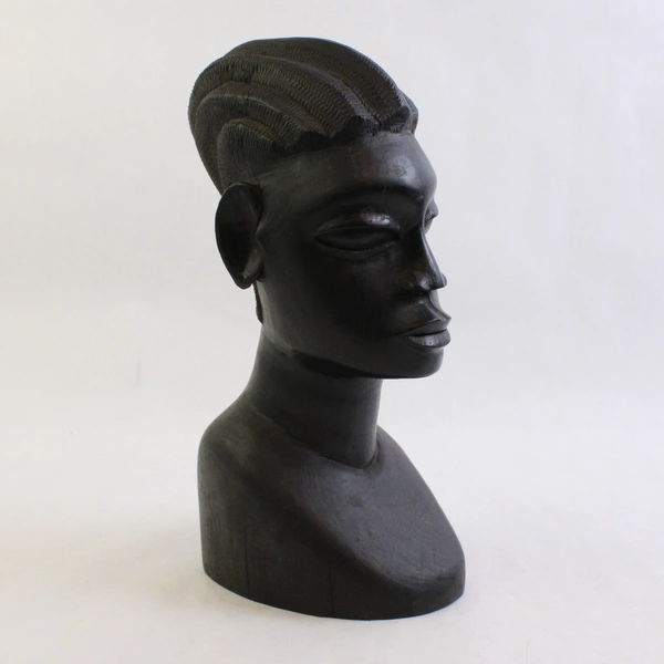 Hand-Carved Tribal African-Style Bust Wooden Sculpture 10"