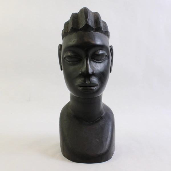 Hand-Carved Tribal African-Style Bust Wooden Sculpture 10"