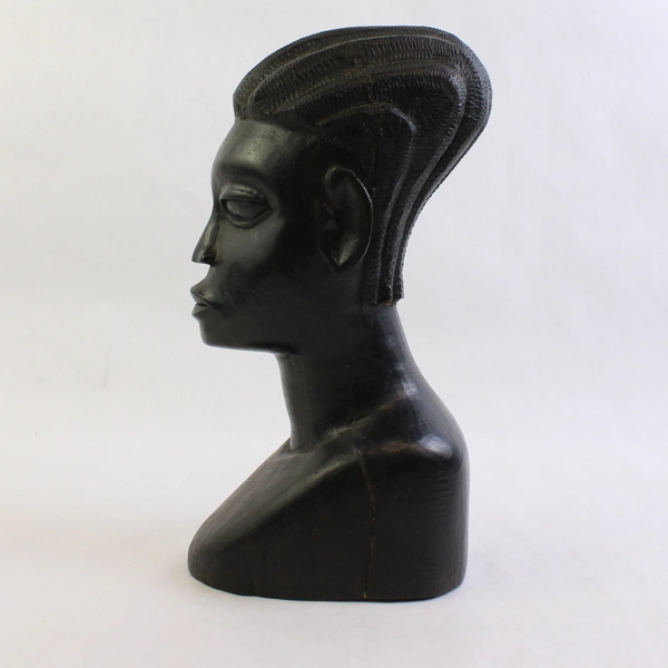 Hand-Carved Tribal African-Style Bust Wooden Sculpture 10"