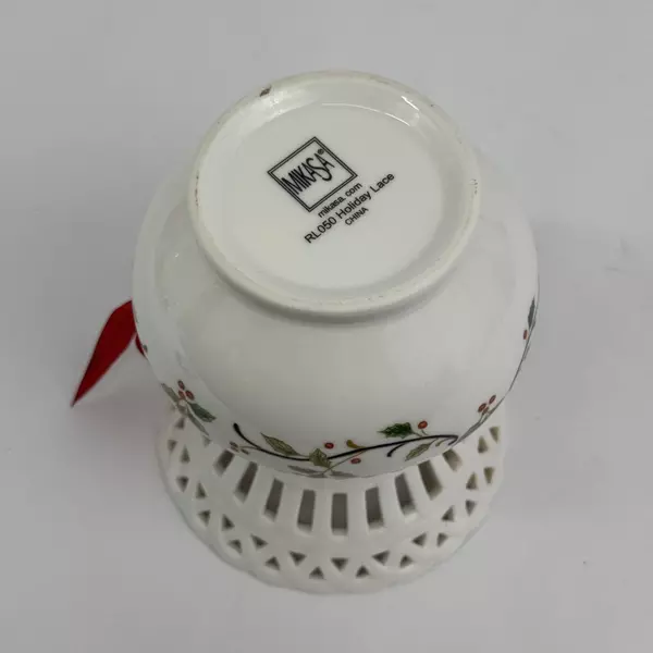 Mikasa Holiday Lace Porcelain Christmas Vase w/ Red Bow Holly 5.75 Inch
