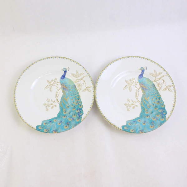 Set of 2 222 Fifth Peacock Garden Porcelain Salad Plates 8.5"