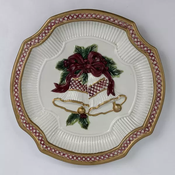 Vintage Fitz & Floyd Essentials Holiday Bells Canape Plate 8.75 Inch Retired