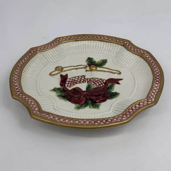 Vintage Fitz & Floyd Essentials Holiday Bells Canape Plate 8.75 Inch Retired