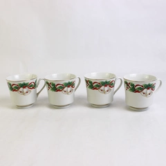 Lot Of 4 Sango Noel 1990 Christmas Pattern Footed Cups Gold Trim 8.5" Tall