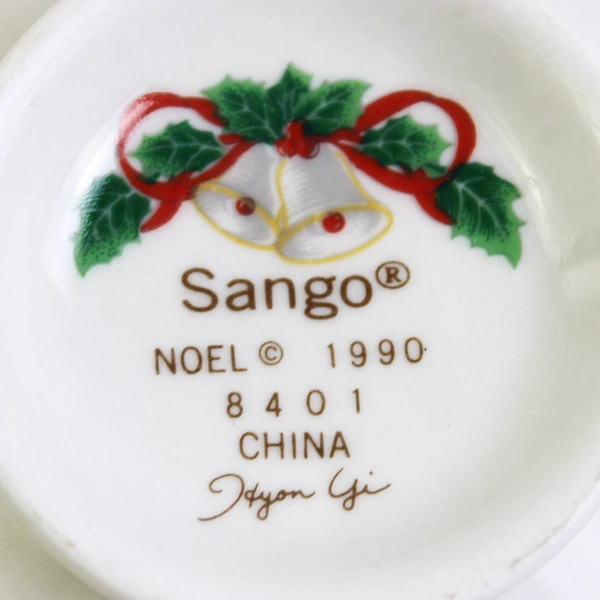 Lot Of 4 Sango Noel 1990 Christmas Pattern Footed Cups Gold Trim 8.5" Tall