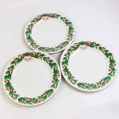 Lot Of 3 Sango Noel 1990 Christmas Pattern Dinner Plates Gold Trim 10.75" Dia
