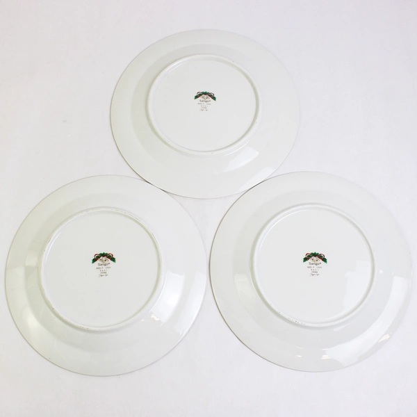 Lot Of 3 Sango Noel 1990 Christmas Pattern Dinner Plates Gold Trim 10.75" Dia