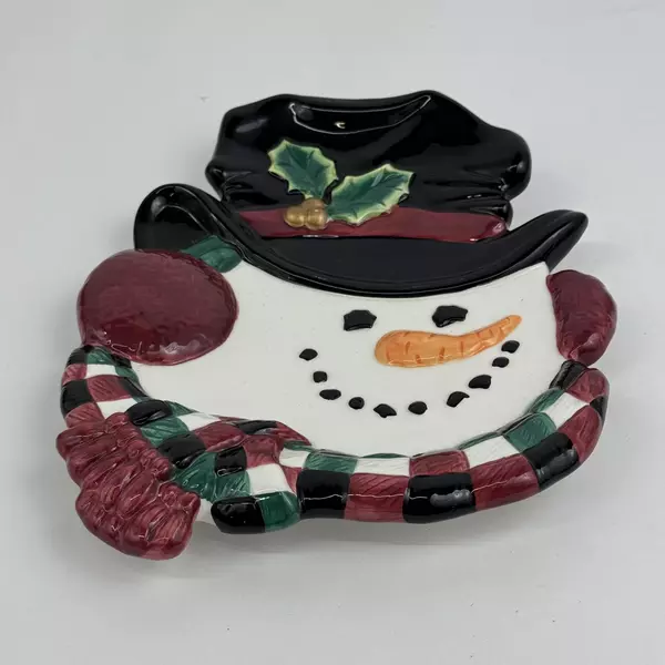 2003 Fitz & Floyd Top Hat Snowman Canape Plate