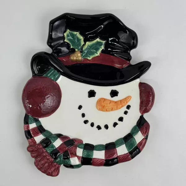2003 Fitz & Floyd Top Hat Snowman Canape Plate