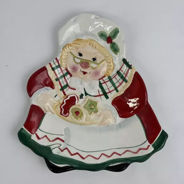 Fitz and Floyd Gift Gallery Plaid Christmas Mrs. Clause Plate